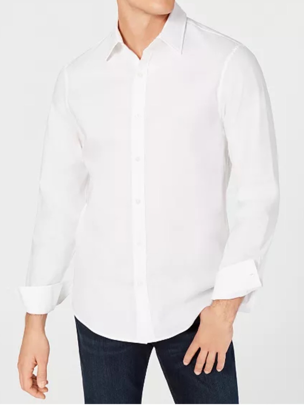 Michael Kors Men's White Slim Fit Comfort Stretch Long-Sleeve Dress Shirt